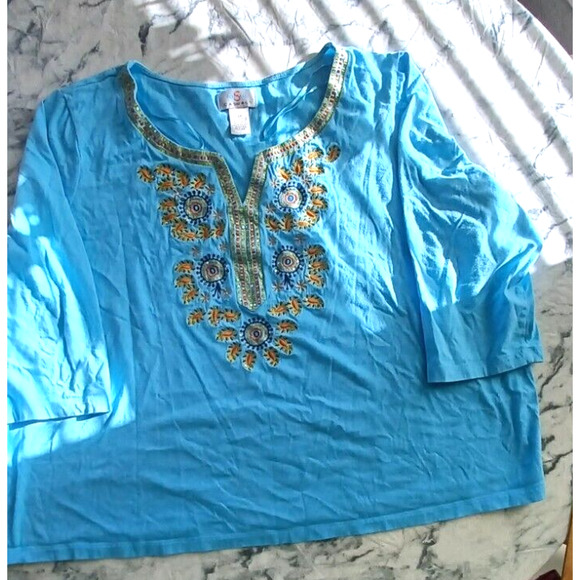 OSO‎ Casuals Shirt Top Women 3X 100% Cotton Aztec Paisley Boho - Picture 1 of 9